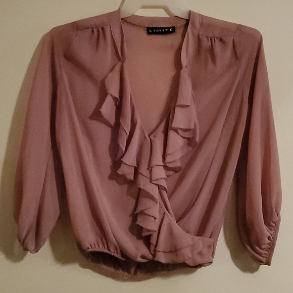 Dusty rose Limite sheer ruffle crossover blouse - Picture 1 of 4